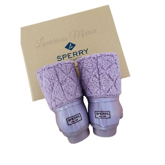 Sperry Womens Saltwater Duck Boots Purple Sherpa Ankle Flat Heel Cuban Zip 7 New - Picture 5 of 8